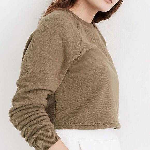 Madewell MWL Airyterry Crop Sweatshirt in Green Size Large - Picture 1 of 9